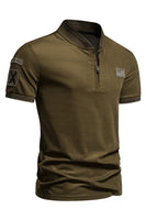 Laden Sie das Bild in den Galerie-Viewer, Marineblaues Poloshirt aus Baumwolle mit kurzen Ärmeln und Reißverschluss