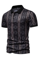 Laden Sie das Bild in den Galerie-Viewer, Schwarzes bedrucktes Kurzarm Poloshirt für Herren mit Muster