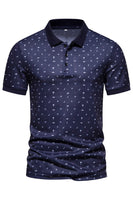 Laden Sie das Bild in den Galerie-Viewer, Dunkelblaues bedrucktes Kurzarm Poloshirt für Herren mit Muster