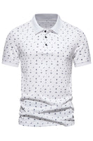 Laden Sie das Bild in den Galerie-Viewer, Dunkelblaues bedrucktes Kurzarm Poloshirt für Herren mit Muster