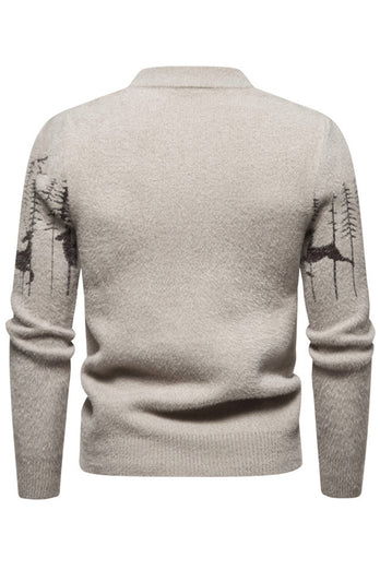 Schwarzer Slim-Fit Herrenpullover mit Rundhalsausschnitt und Weihnachts-Hirsch-Druck