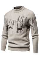 Laden Sie das Bild in den Galerie-Viewer, Schwarzer Slim-Fit Herrenpullover mit Rundhalsausschnitt und Weihnachts-Hirsch-Druck
