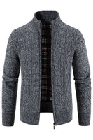 Laden Sie das Bild in den Galerie-Viewer, Burgunder Strickpullover mit Stehkragen und verdickter Strickjacke für Herren