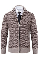 Laden Sie das Bild in den Galerie-Viewer, Herren Jacquard Samt Casual Cardigan Jacke mit Stehkragen