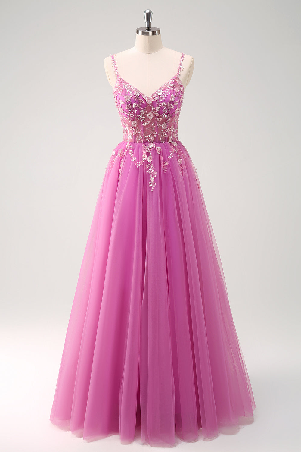 Glitzerndes A-Linie Lila Ballkleid mit Schlitz