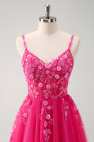 Laden Sie das Bild in den Galerie-Viewer, Glitzerndes A-Linie Königsblaues Korsett mit Spaghettiträgern Langes Ballkleid