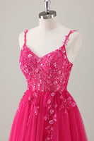 Laden Sie das Bild in den Galerie-Viewer, Glitzerndes A-Linie Lila Ballkleid mit Schlitz