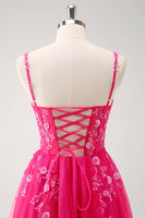 Laden Sie das Bild in den Galerie-Viewer, Glitzerndes A-Linie Königsblaues Korsett mit Spaghettiträgern Langes Ballkleid