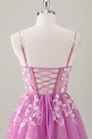 Laden Sie das Bild in den Galerie-Viewer, Glitzerndes A-Linie Lila Ballkleid mit Schlitz