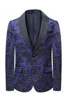 Laden Sie das Bild in den Galerie-Viewer, Dunkelblau Blumen bedruckt Schal Revers 2 Stück Herren Anzüge