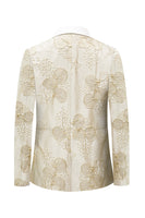 Laden Sie das Bild in den Galerie-Viewer, Champagner Blumen gedruckt Schal Revers Ein Knopf 2 Stück Herren Anzüge