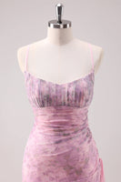 Laden Sie das Bild in den Galerie-Viewer, Rosa Geblümtes Spaghettiträger Etui Abendkleid