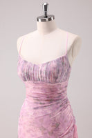 Laden Sie das Bild in den Galerie-Viewer, Rosa Geblümtes Spaghettiträger Etui Abendkleid