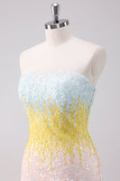 Laden Sie das Bild in den Galerie-Viewer, Funkelndes weißes trägerloses enges kurzes Abiballkleid