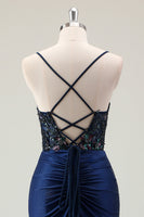 Laden Sie das Bild in den Galerie-Viewer, Glitzerndes Staubiges Grünes Meerjungfrauen Pailletten Spaghettiträger Langes Ballkleid mit Schlitz