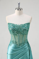 Laden Sie das Bild in den Galerie-Viewer, Grau Blau Meerjungfrau Korsett Pailletten Ballkleid aus Satin