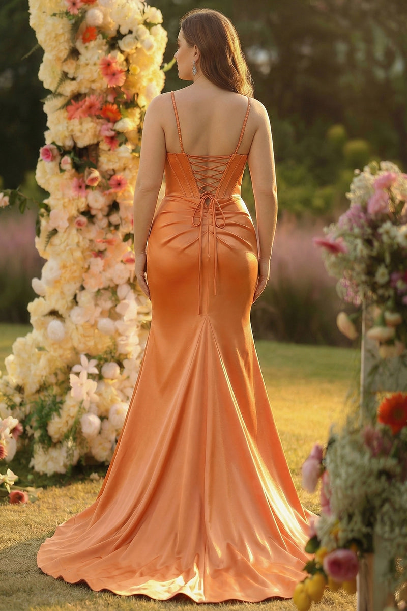 Laden Sie das Bild in den Galerie-Viewer, Fuchsia Meerjungfrau Spaghettiträger Korsett Pailletten Ballkleid mit Schlitz