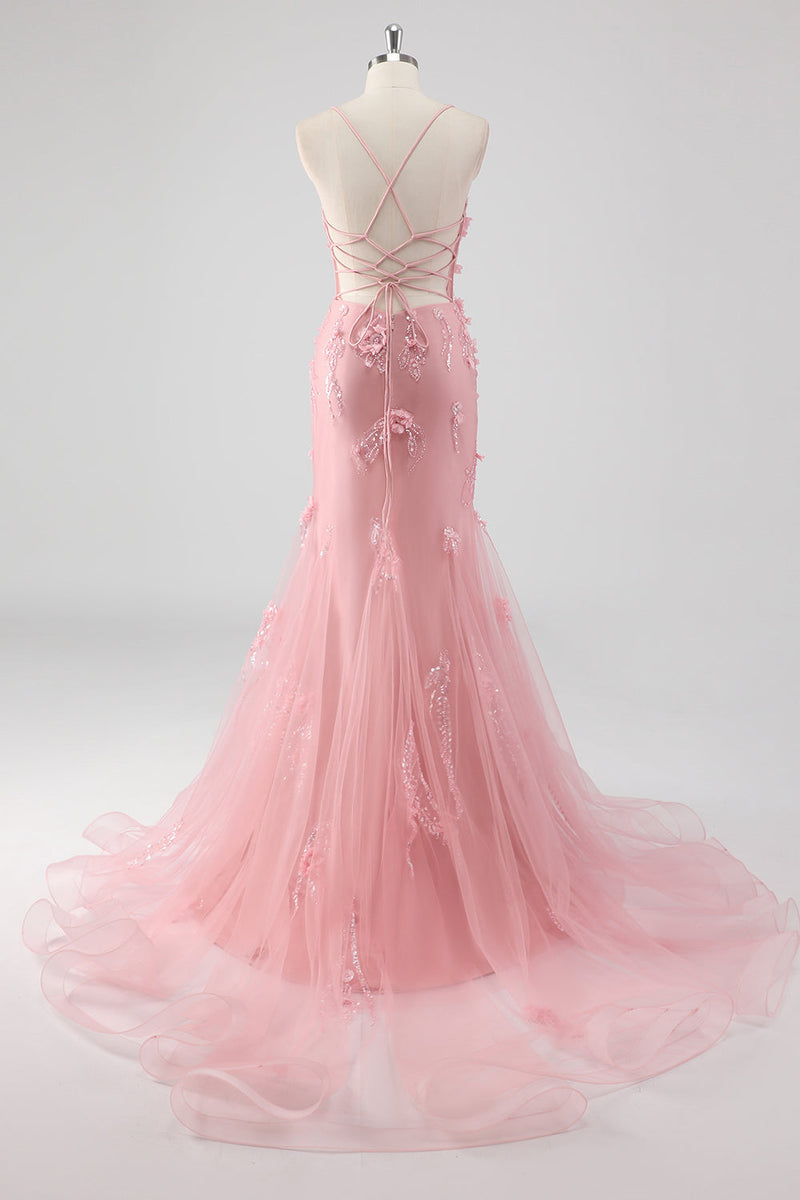 Laden Sie das Bild in den Galerie-Viewer, Grünes Meerjungfrauen Korsett 3D-Blumen Übergröße Langes Ballkleid mit Schnürung hinten
