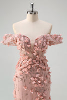 Laden Sie das Bild in den Galerie-Viewer, Blush Meerjungfrau Schulterfreies Langes Ballkleid mit Schlitz und 3D-Blumen
