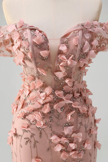 Blush Meerjungfrau schulterfreies langes Ballkleid mit Schlitz und 3D-Blumen