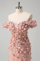 Laden Sie das Bild in den Galerie-Viewer, Blush Meerjungfrau Schulterfreies Langes Ballkleid mit Schlitz und 3D-Blumen