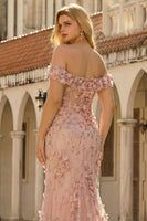 Laden Sie das Bild in den Galerie-Viewer, Blush 3D-Blumen Meerjungfrauen Schulterfreies Langes Plus Size Ballkleid mit Schlitz