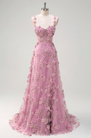 Laden Sie das Bild in den Galerie-Viewer, Zapaka Damen Taro Ballkleid mit 3D-Blumen Schnürung Rücken A-Linie Schulterfreies Korsett Langes Abendkleid mit Schlitz