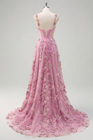 Laden Sie das Bild in den Galerie-Viewer, Taro A-Linie Korsett Schlitz Langes Ballkleid mit 3D-Blumen