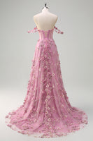 Laden Sie das Bild in den Galerie-Viewer, Taro Lila A-Linie Schulterfreies Langes Ballkleid mit Schlitz