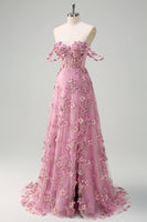 Laden Sie das Bild in den Galerie-Viewer, Taro Lila A-Linie Schulterfreies Langes Ballkleid mit Schlitz