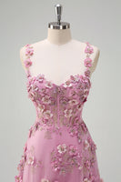 Laden Sie das Bild in den Galerie-Viewer, Taro A-Linie Korsett Schlitz Langes Ballkleid mit 3D-Blumen