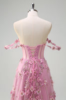 Laden Sie das Bild in den Galerie-Viewer, Taro Lila A-Linie Schulterfreies Langes Ballkleid mit Schlitz