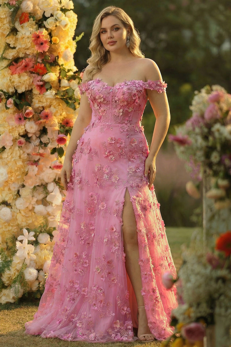 Laden Sie das Bild in den Galerie-Viewer, Taro A-Linie Korsett Schlitz Langes Ballkleid mit 3D-Blumen