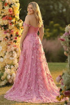 Schulterfreies Korsett A-Linie Übergröße Ballkleid mit Schlitz