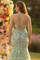Laden Sie das Bild in den Galerie-Viewer, Grünes Meerjungfrauen Korsett Besticktes Langes Plus Size Ballkleid mit Schlitz