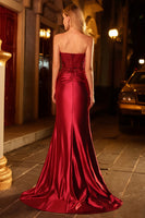 Laden Sie das Bild in den Galerie-Viewer, Burgunder Meerjungfrauen Trägerloses Pailletten Langes Ballkleid mit Perlen