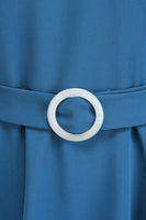 Laden Sie das Bild in den Galerie-Viewer, Blaues A-Linie Midikleid aus den 1950er Jahren mit Rundhalsausschnitt