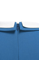 Laden Sie das Bild in den Galerie-Viewer, Blaues A-Linie Midikleid aus den 1950er Jahren mit Rundhalsausschnitt