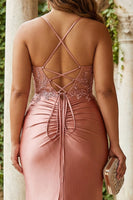 Laden Sie das Bild in den Galerie-Viewer, Plus-Size Meerjungfrauen Dusty Rose Korsett Langes Ballkleid mit Schlitz