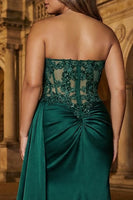 Laden Sie das Bild in den Galerie-Viewer, Glitzerndes Dunkelgrünes Korsett Meerjungfrau Herzausschnitt Lange Plus-Size Ballkleid mit Schlitz
