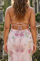 Laden Sie das Bild in den Galerie-Viewer, Rosa Meerjungfrauen Pailletten Blumen Plus Size Langes Ballkleid mit Schnürung hinten