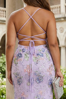 Laden Sie das Bild in den Galerie-Viewer, Rosa Meerjungfrauen Pailletten Blumen Plus Size Langes Ballkleid mit Schnürung hinten
