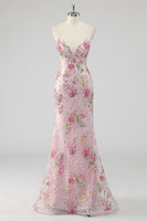 Laden Sie das Bild in den Galerie-Viewer, Meerjungfrau Spaghettiträger Pailletten Schwarzes Ballkleid mit Applikationen