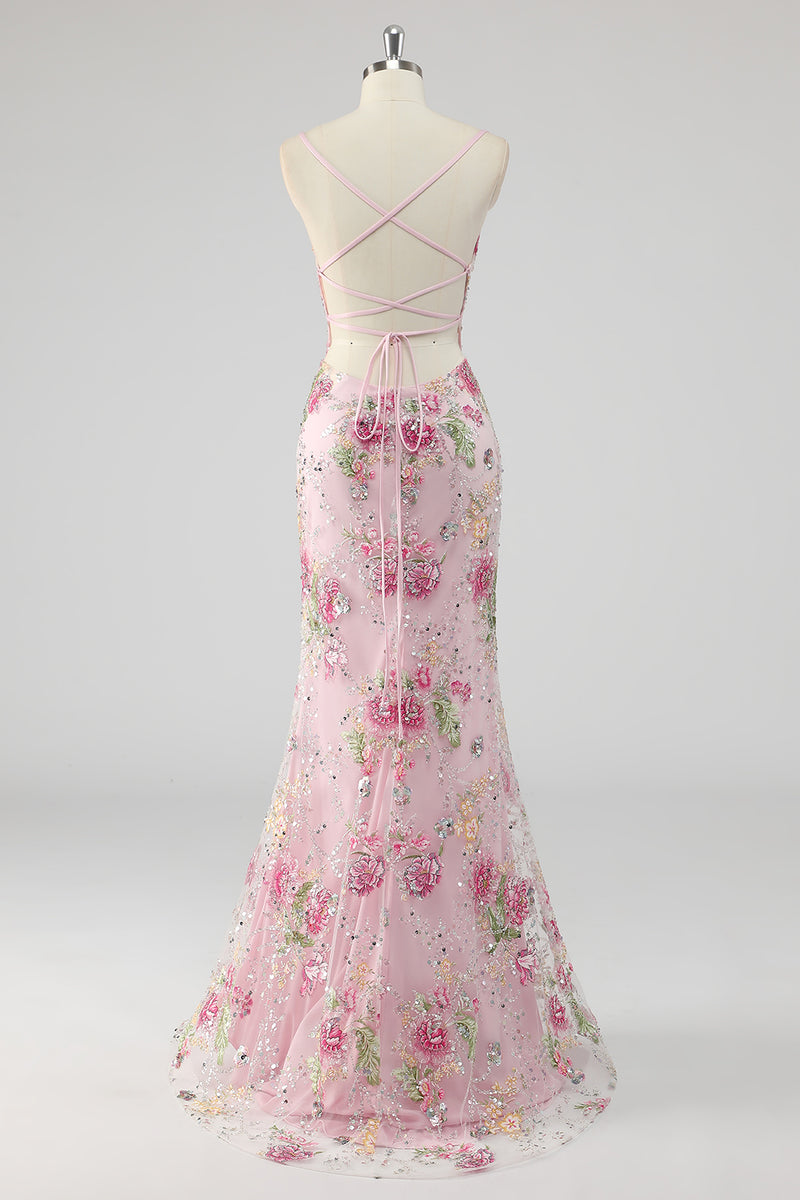 Laden Sie das Bild in den Galerie-Viewer, Meerjungfrau Spaghettiträger Pailletten Schwarzes Ballkleid mit Applikationen