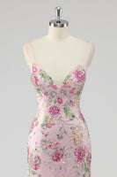 Laden Sie das Bild in den Galerie-Viewer, Meerjungfrau Spaghettiträger Pailletten Schwarzes Ballkleid mit Applikationen