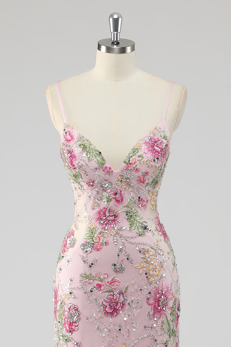 Laden Sie das Bild in den Galerie-Viewer, Meerjungfrau Spaghettiträger Pailletten Schwarzes Ballkleid mit Applikationen