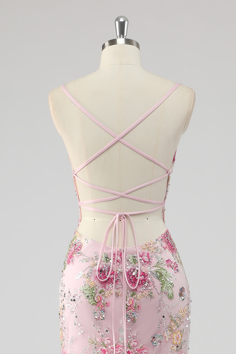 Laden Sie das Bild in den Galerie-Viewer, Meerjungfrau Spaghettiträger Pailletten Schwarzes Ballkleid mit Applikationen