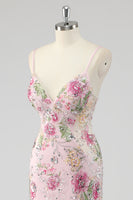 Laden Sie das Bild in den Galerie-Viewer, Meerjungfrau Spaghettiträger Pailletten Schwarzes Ballkleid mit Applikationen