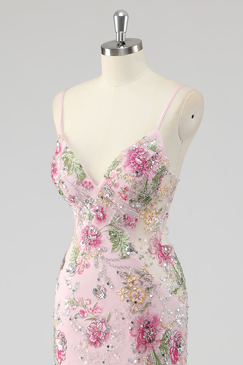 Laden Sie das Bild in den Galerie-Viewer, Meerjungfrau Spaghettiträger Pailletten Schwarzes Ballkleid mit Applikationen