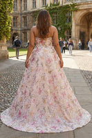 Laden Sie das Bild in den Galerie-Viewer, Glitzerndes rosa trägerloses Pailletten Abendkleid mit Blumenmuster